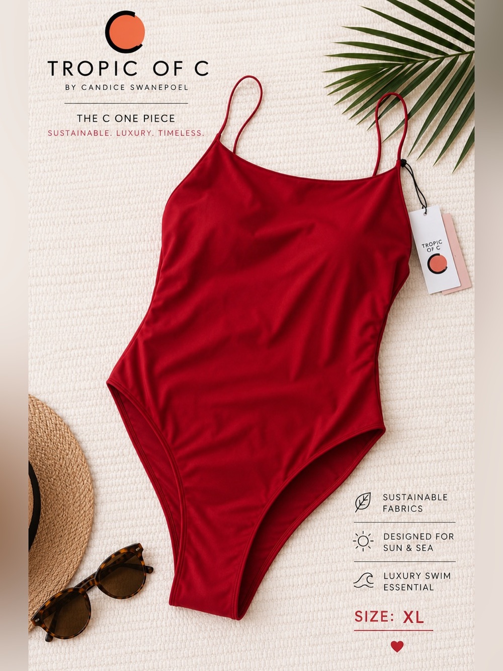 Tropic of C The C One Piece Red One-Piece Swimsuit XL NWT Candice Swanepoel